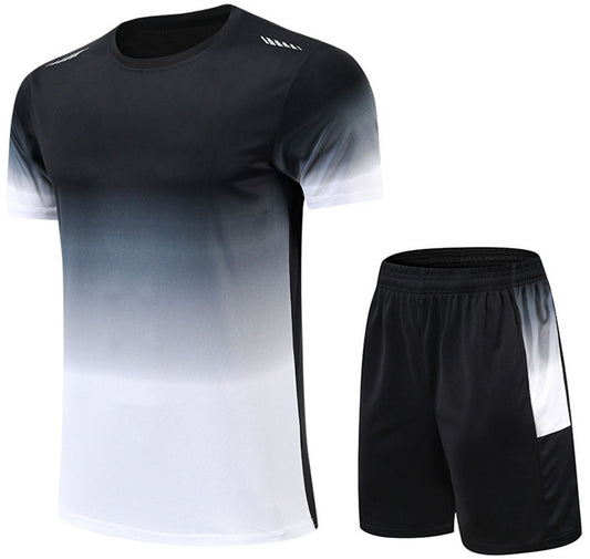 Men's sports gradient set, suitable for basketball, football, training, running, gym T-shirts+casual sports set